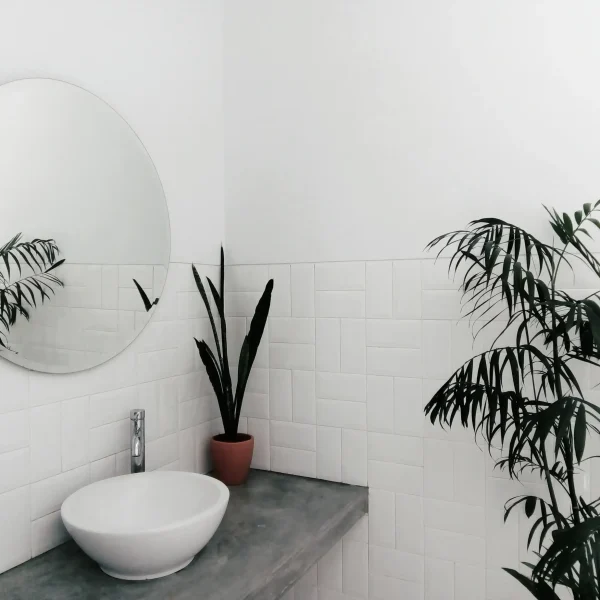 refreshing bathroom design featuring plants, mirror, sink and tiles