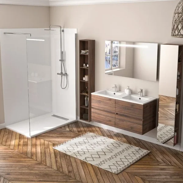 Ketty bathroom theme decor featuring bathroom mirror, rug, storage, toilet and shower