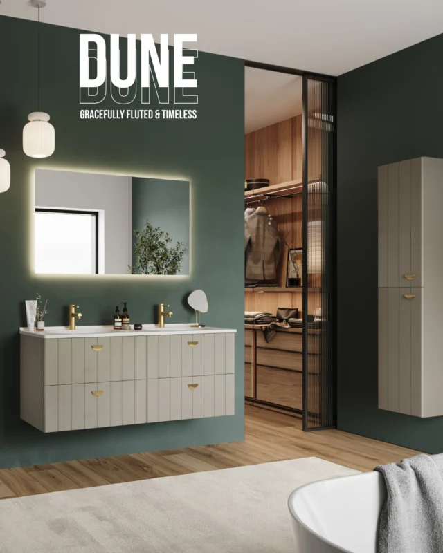 DUNE – Gracefully fluted, timelessly designed.⁠
⁠
With its vertical routing detail on the fascias and a deep oval SMO washbasin for ultimate comfort, DUNE combines sophistication with functionality.⁠
⁠
Available in a variety of widths, heights and foil colour options, it’s the perfect piece to elevate your bathroom with enduring style.⁠
⁠
Fluted elegance. Comfortable design. Timeless appeal.⁠
⁠
-⁠
⁠
🔗 Tap the link in our bio to browse our luxury bathroom furniture ranges!⁠
⁠
🛁 Don’t forget to drop us a follow!⁠
⁠
📲 Visit our bio & fill in our contact form to get in touch!⁠
⁠
#bathroominspo #bathroomdecor #interiordesign #bathroomfurniture #modularbathroomfurniture #fittedbathroomfurniture #showerspaces