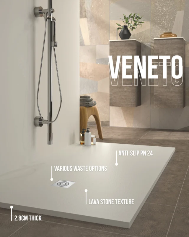 VENETO – where innovation meets elegance.⁠
⁠
Introducing a shower space that combines cutting-edge design with unparalleled function. VENETO features a unique Lava Stone texture for a sleek, natural look, paired with an anti-slip PN 24 surface for peace of mind.⁠
⁠
At just 2.8cm thick, it creates a minimalist aesthetic that complements any modern bathroom.⁠
⁠
Simplicity redefined.⁠
⁠
-⁠
⁠
🔗 Tap the link in our bio to browse our luxury bathroom furniture ranges!⁠
⁠
🛁 Don’t forget to drop us a follow!⁠
⁠
📲 Visit our bio & fill in our contact form to get in touch!⁠
⁠
#bathroominspo #bathroomdecor #interiordesign #bathroomfurniture #modularbathroomfurniture #fittedbathroomfurniture #showerspaces